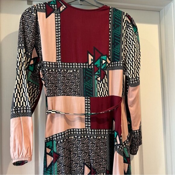 NWT Anthropologie Wrap Dress Maxi Long Sleeves patchwork PRINT size Medium MP - Picture 11 of 16